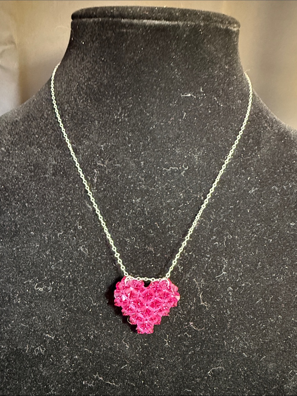 Fuchsia Crystal Heart Pendant Necklace - Women Jewelry